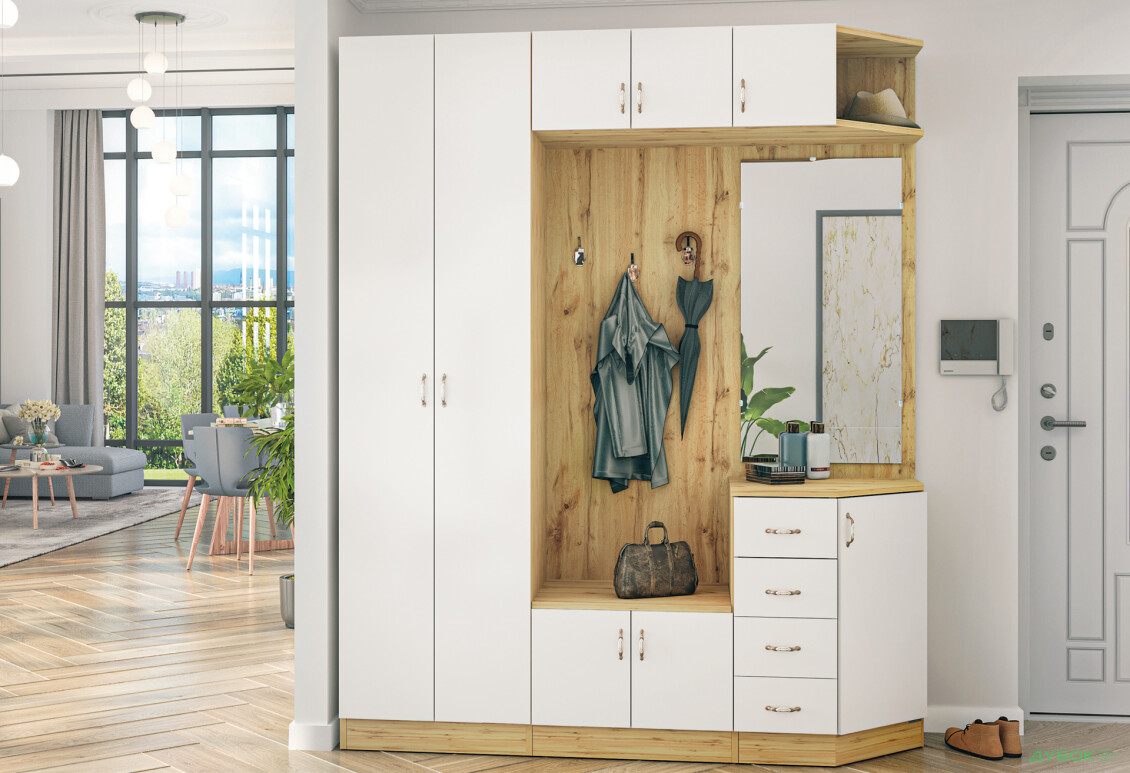 Прихожая Киевский стандарт Классика Д 8-дверный правый с ящиками 180 см дуб аппалачи / нимфея альба - Изображение 2 Изображение 2 - Прихожая Киевский стандарт Классика Д 8-дверный правый с ящиками 180 см дуб аппалачи / нимфея альба