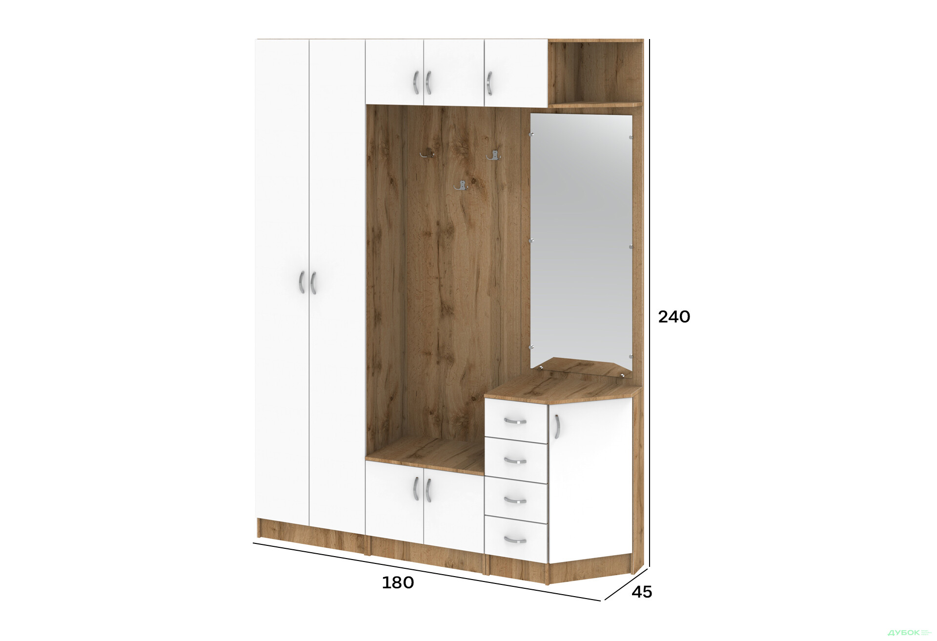 Прихожая Киевский стандарт Классика Д 8-дверный правый с ящиками 180 см дуб аппалачи / нимфея альба - Изображение 4 Изображение 4 - Прихожая Киевский стандарт Классика Д 8-дверный правый с ящиками 180 см дуб аппалачи / нимфея альба