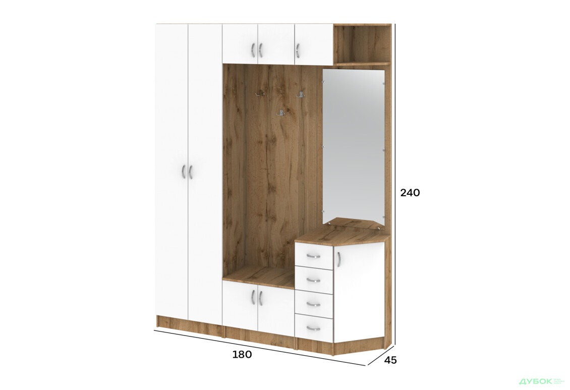 Прихожая Киевский стандарт Классика Д 8-дверный правый с ящиками 180 см дуб аппалачи / нимфея альба - Изображение 4 Изображение 4 - Прихожая Киевский стандарт Классика Д 8-дверный правый с ящиками 180 см дуб аппалачи / нимфея альба