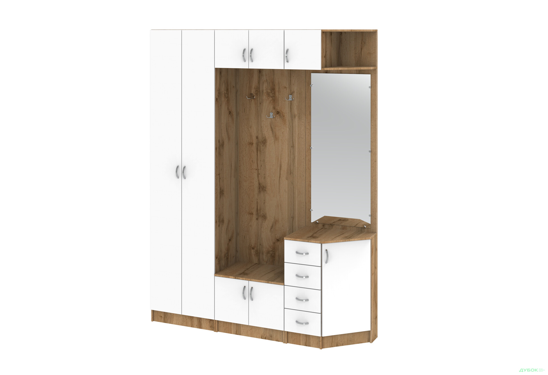 Прихожая Киевский стандарт Классика Д 8-дверный правый с ящиками 180 см дуб аппалачи / нимфея альба - Изображение 1 Изображение 1 - Прихожая Киевский стандарт Классика Д 8-дверный правый с ящиками 180 см дуб аппалачи / нимфея альба