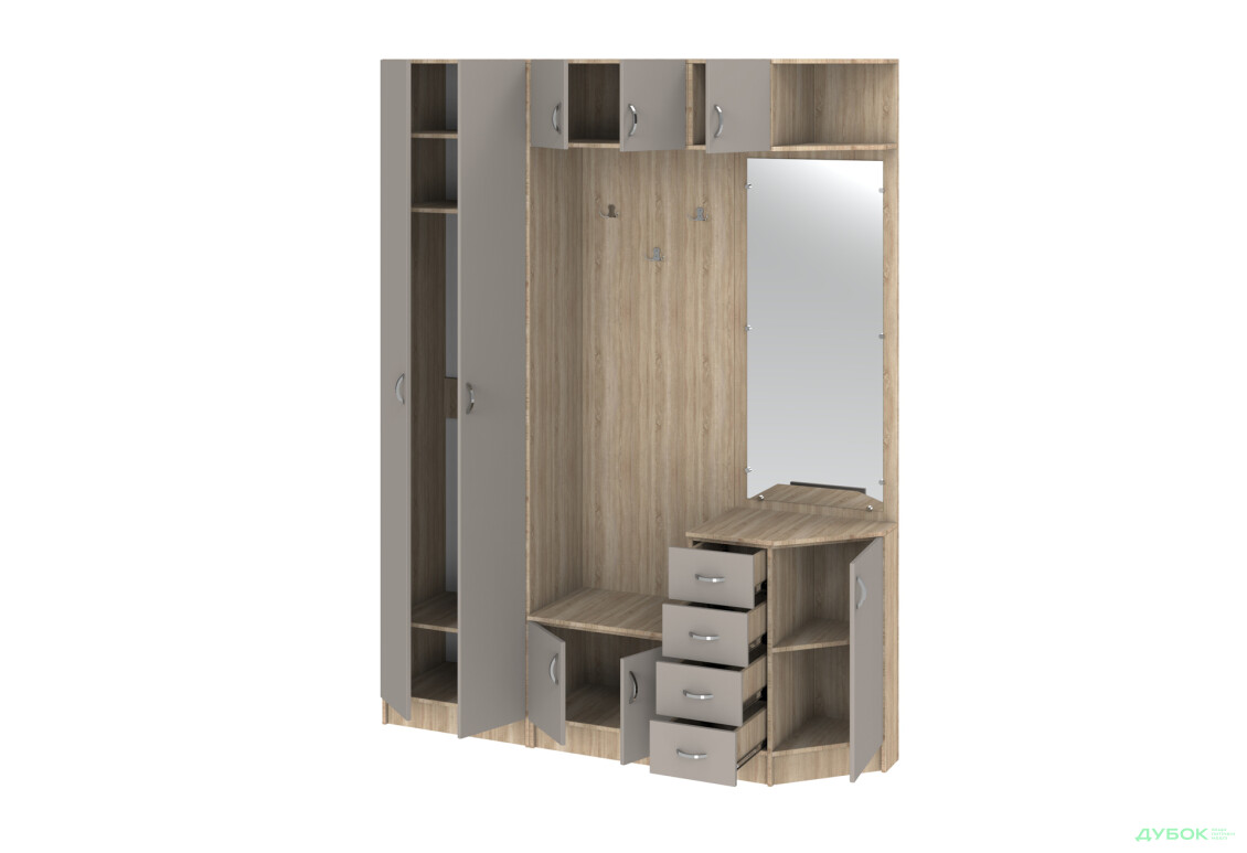 Прихожая Киевский стандарт Классика Д 8-дверный правый с ящиками 180 см дуб сонома / кашемир - Изображение 3 Изображение 3 - Прихожая Киевский стандарт Классика Д 8-дверный правый с ящиками 180 см дуб сонома / кашемир