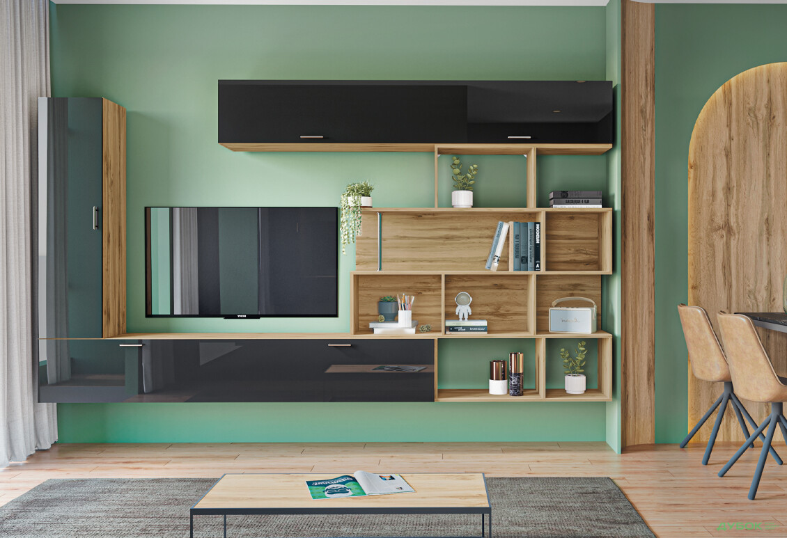 Изображение 2 - Стенка Киевский стандарт Галатея М 305 см дуб аппалачи / черный глянец