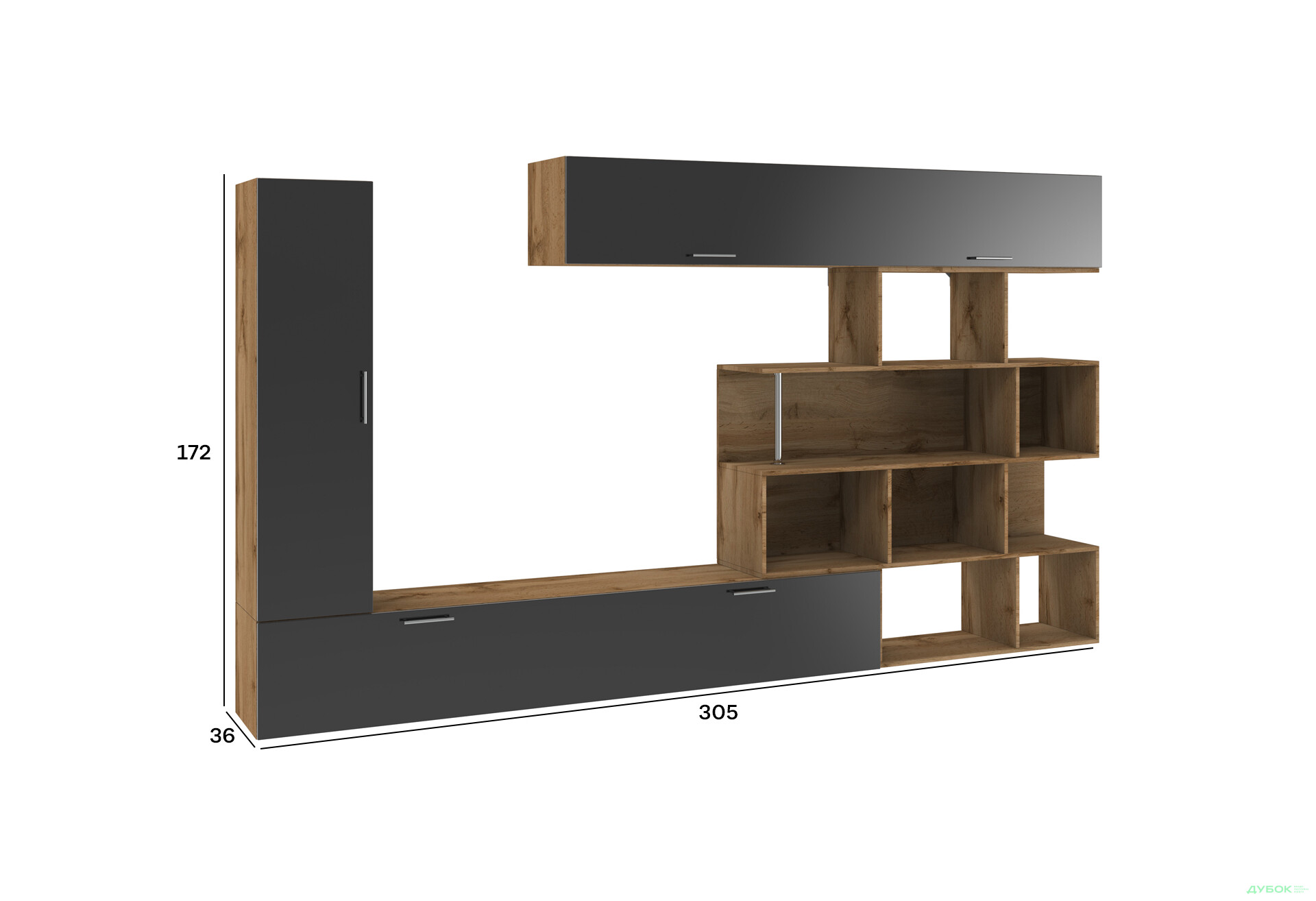 Изображение 4 - Стенка Киевский стандарт Галатея М 305 см дуб аппалачи / черный глянец