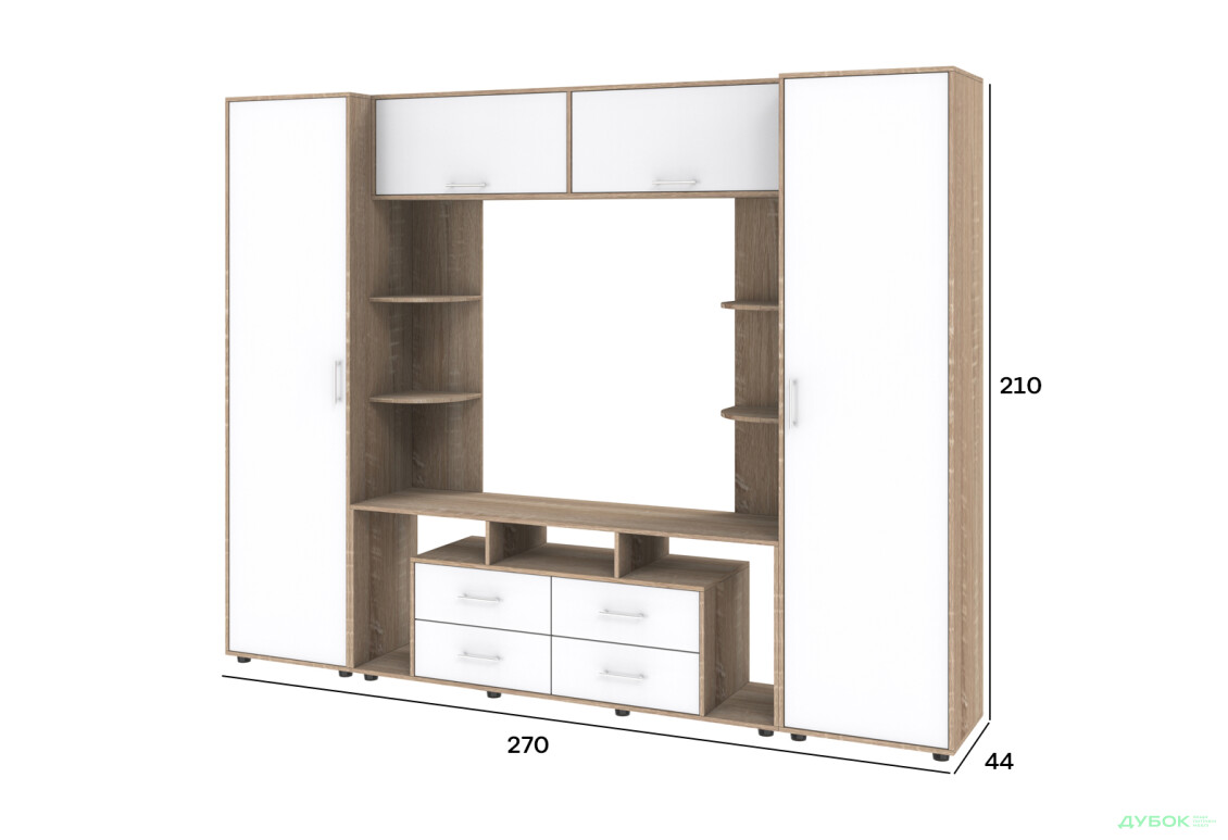 Изображение 4 - Стенка Киевский стандарт Юта Д 270 см дуб сонома / нимфея альба