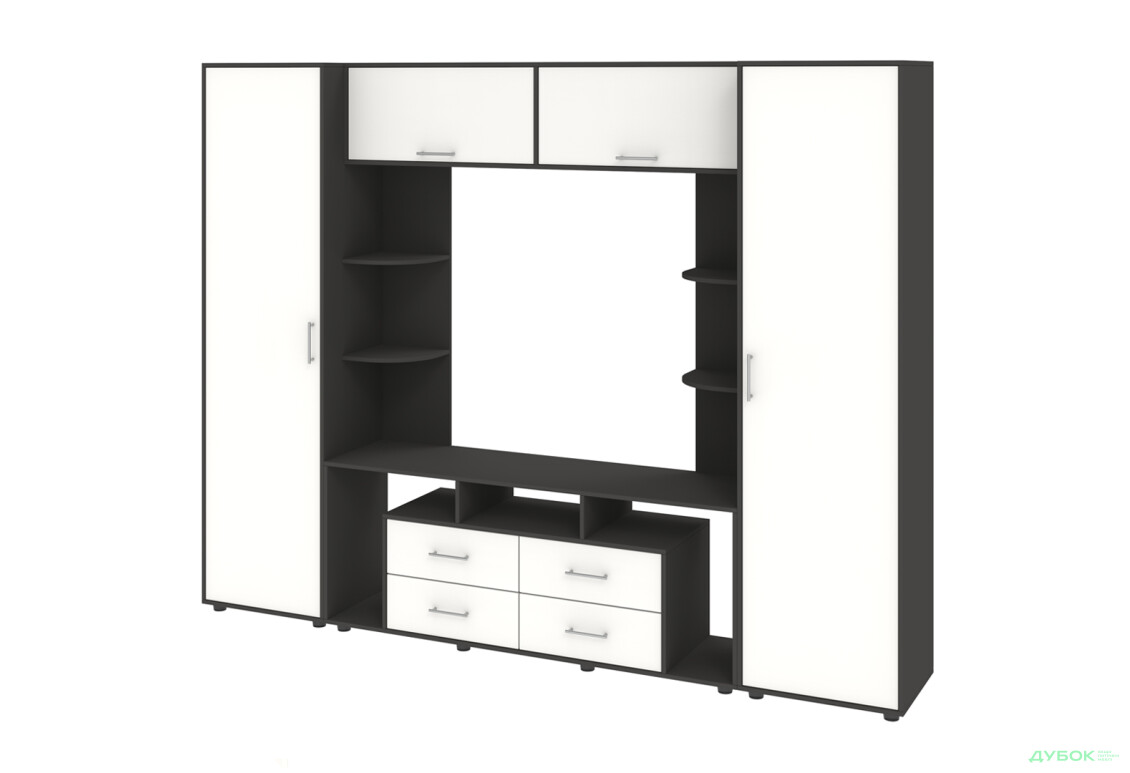 Стенка Киевский стандарт Юта М 270 см антрацит / белый супермат