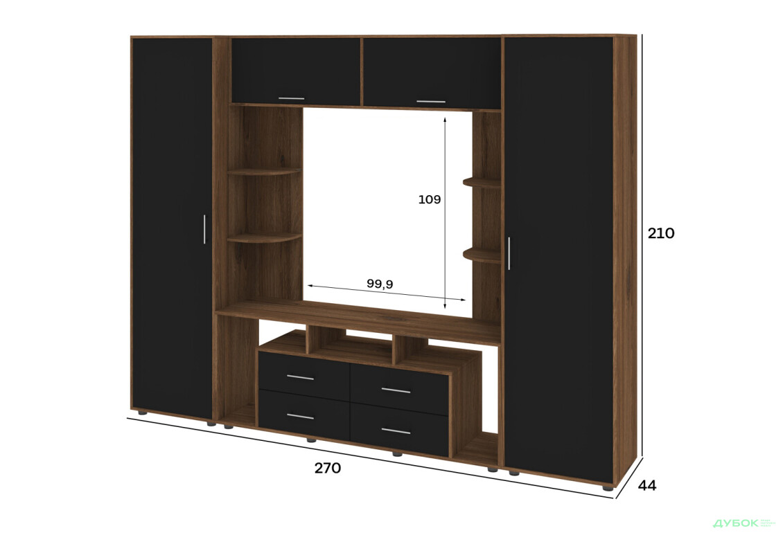 Зображення 4 - Стінка Київський стандарт Юта М 270 см дуб ліворно / чорний софт