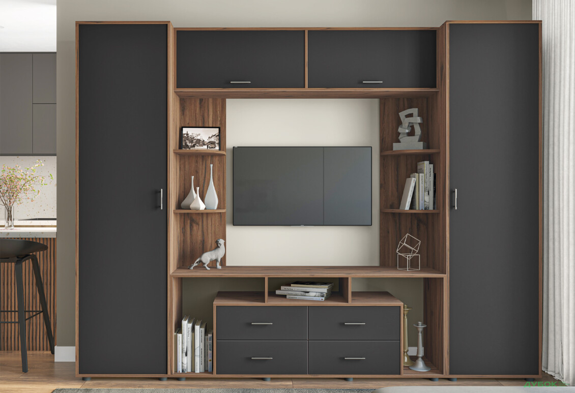 Зображення 2 - Стінка Київський стандарт Юта М 270 см дуб ліворно / чорний софт