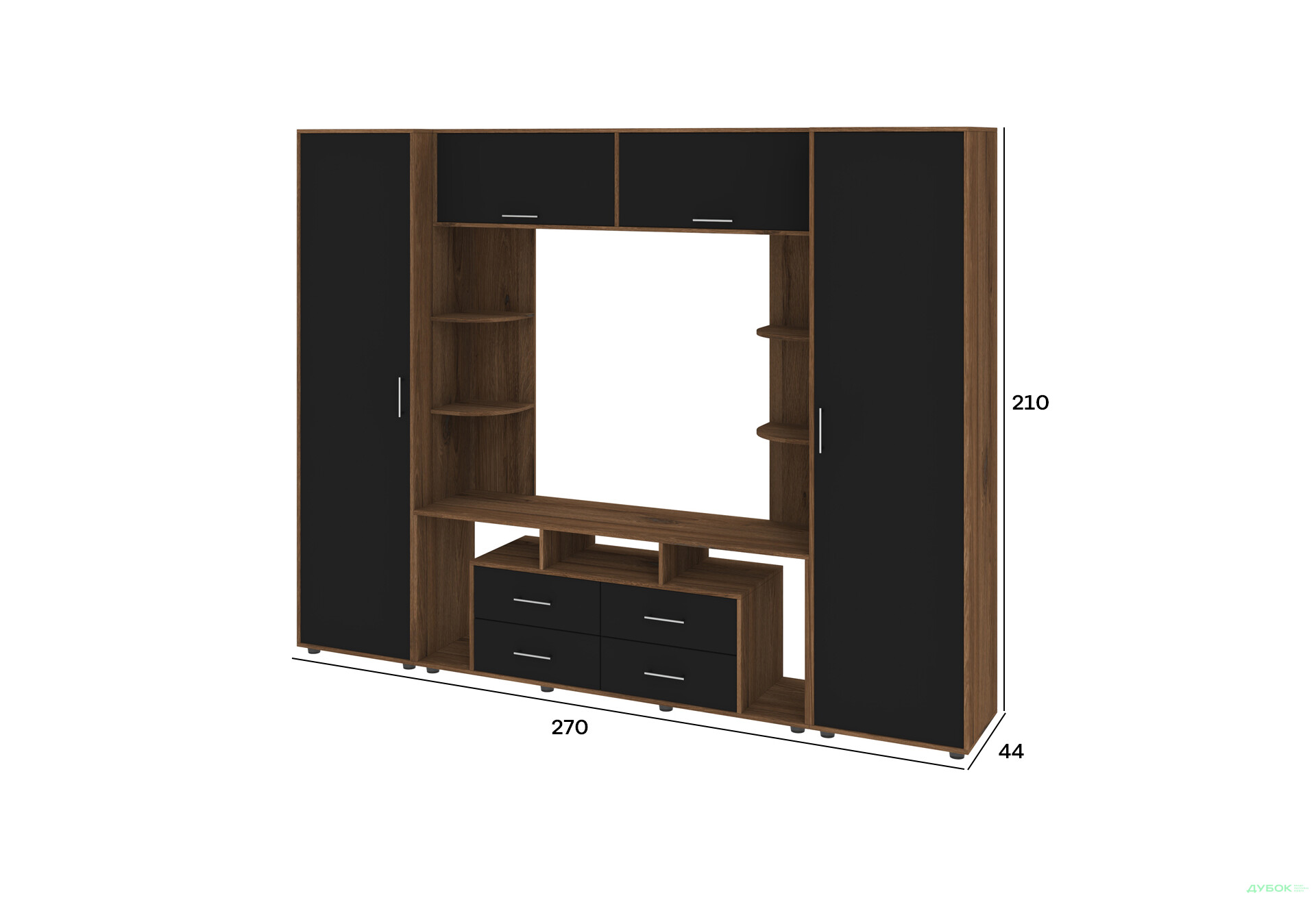 Зображення 4 - Стінка Київський стандарт Юта М 270 см дуб ліворно / чорний софт