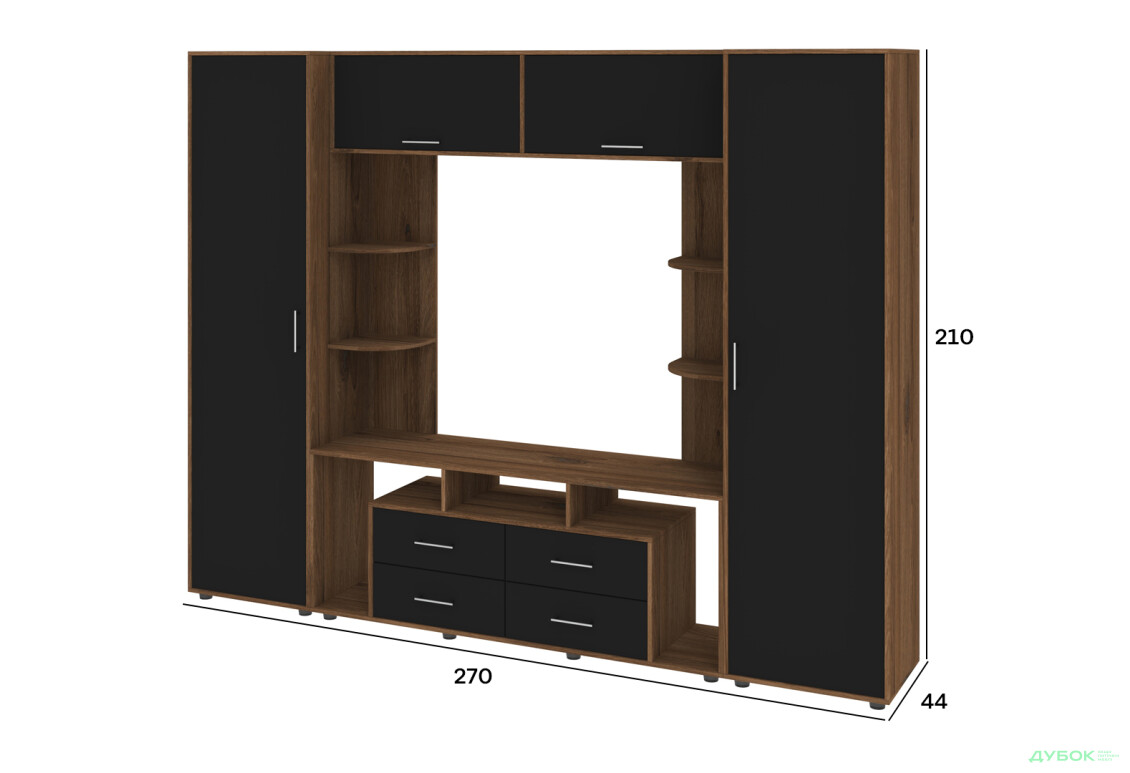 Зображення 4 - Стінка Київський стандарт Юта М 270 см дуб ліворно / чорний софт