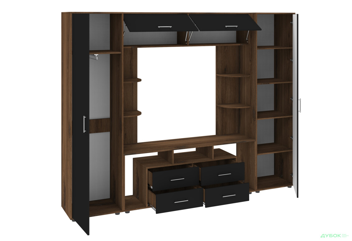 Зображення 3 - Стінка Київський стандарт Юта М 270 см дуб ліворно / чорний софт