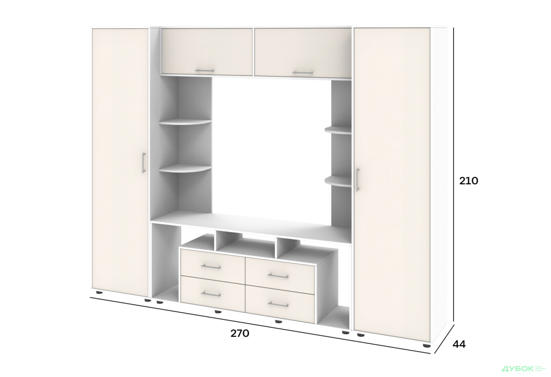 Зображення 4 - Стінка Київський стандарт Юта М 270 см німфея альба / слонова кістка