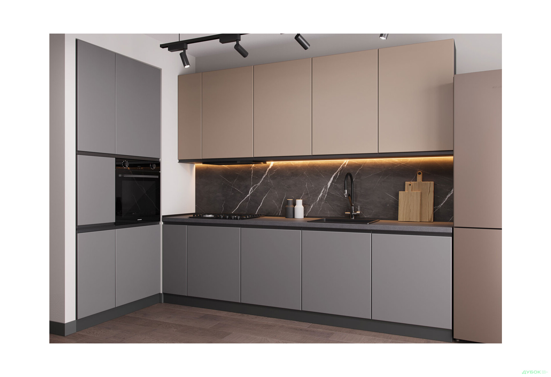 Кухня VIP-master Прайм / Prime 270 см + 100 см пенали, бежевий / сірий - Зображення 1 Зображення 1 - Кухня VIP-master Прайм / Prime 270 см + 100 см пенали, бежевий / сірий