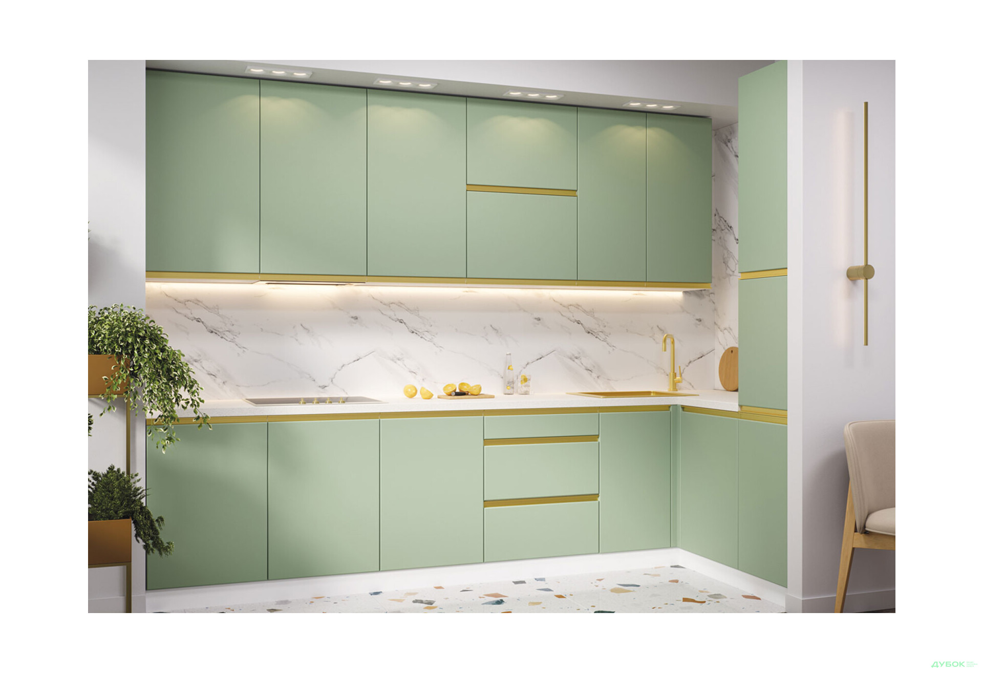 Кухня VIP-master Прайм / Prime 350х140 см, зелений - Зображення 1 Зображення 1 - Кухня VIP-master Прайм / Prime 350х140 см, зелений