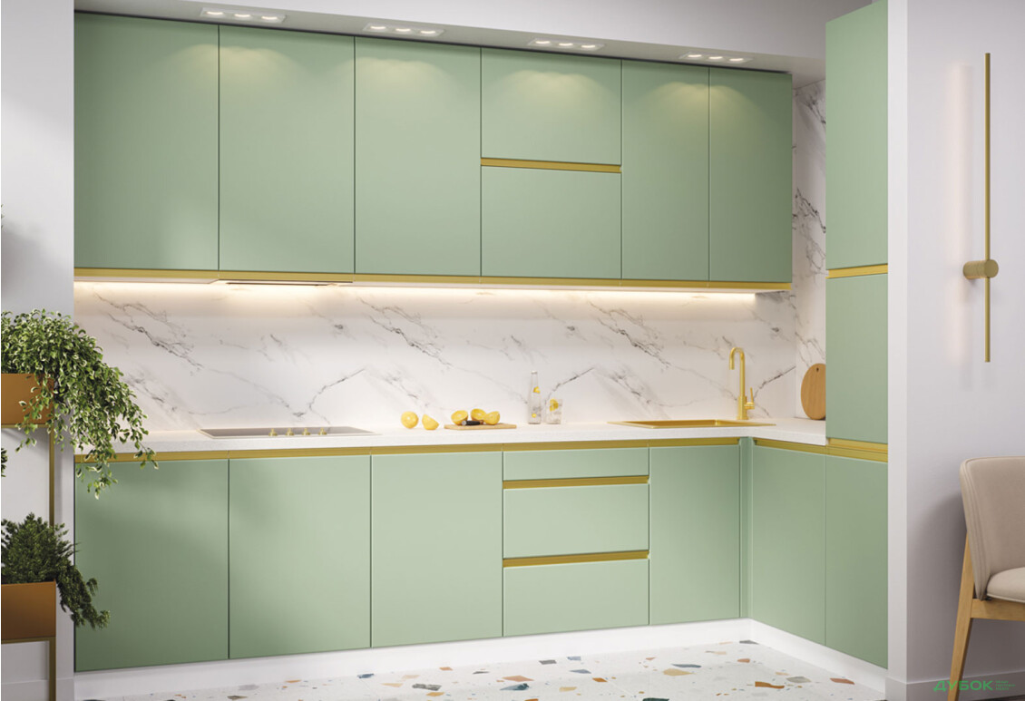 Кухня VIP-master Прайм / Prime 350х140 см, зелений - Зображення 1 Зображення 1 - Кухня VIP-master Прайм / Prime 350х140 см, зелений