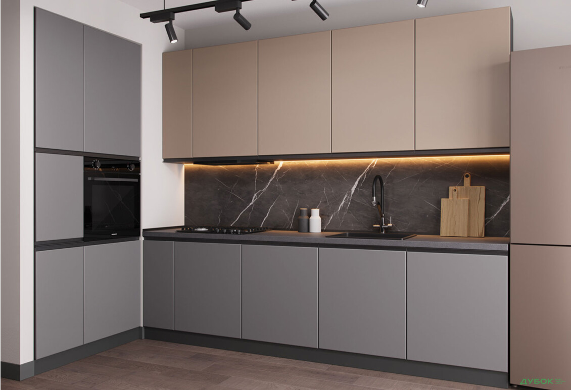 Кухня VIP-master Прайм Люкс / Prime Luxe 270 см + 100 см пенали, бежевий / сірий - Зображення 1 Зображення 1 - Кухня VIP-master Прайм Люкс / Prime Luxe 270 см + 100 см пенали, бежевий / сірий