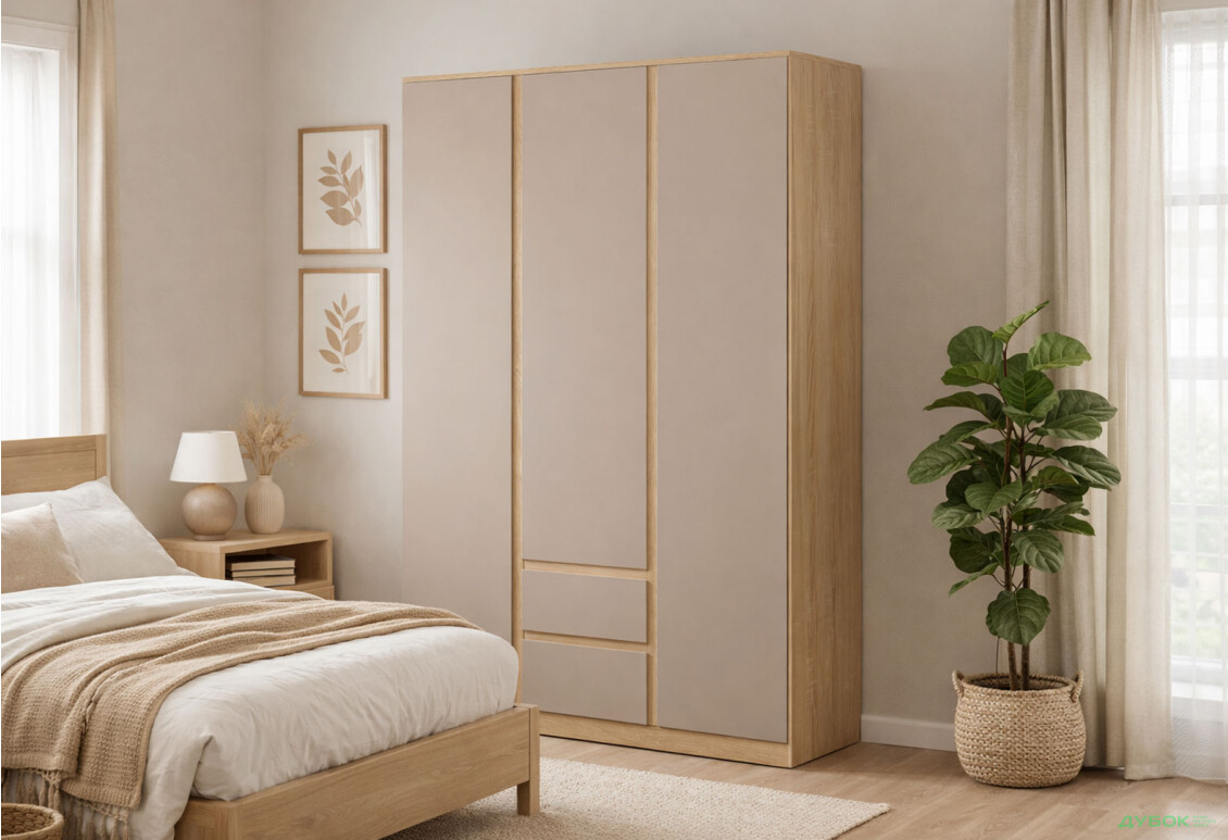 Зображення 2 - Шафа Світ Меблів Фріда тридверна з 2 шухлядами 120 см, дуб сонома / тоффі