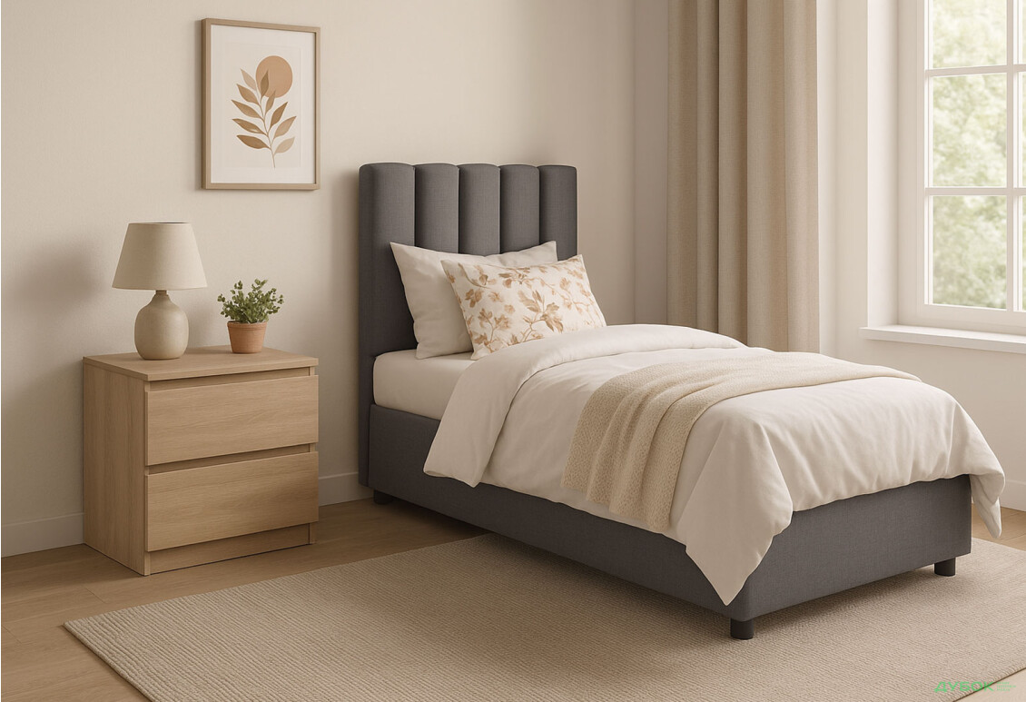 Ліжко-подіум UMa Монро 90х200 см з матрацом підйомне дерев'яний каркас, сіро-коричневе (Fancy 96) - Зображення 2 Зображення 2 - Ліжко-подіум UMa Монро 90х200 см з матрацом підйомне дерев'яний каркас, сіро-коричневе (Fancy 96)