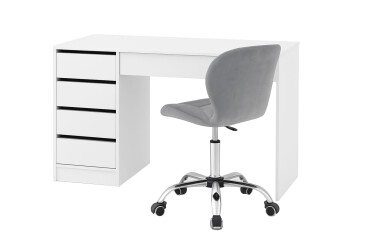 Стіл письмовий Kredens furniture Ерго / Ergo 110x55 см лівий з 5-ма шухлядами Білий та з кріслом Бетані сірий оксамит