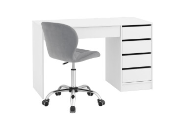 Стіл письмовий Kredens furniture Ерго / Ergo 110x55 см правий з 5-ма шухлядами Білий та з кріслом Бетані сірий оксамит
