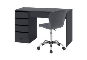 Стіл письмовий Kredens furniture Ерго / Ergo 110x55 см лівий з 5-ма шухлядами графіт та з кріслом Бетані сірий оксамит