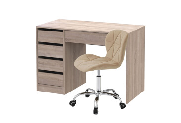 Стіл письмовий Kredens furniture Ерго / Ergo 110x55 см лівий з 5-ма шухлядами дуб сонома та з кріслом Бетані сірий оксамит