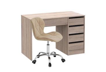 Стіл письмовий Kredens furniture Ерго / Ergo 110x55 см правий з 5-ма шухлядами дуб сонома та з кріслом Бетані сірий оксамит