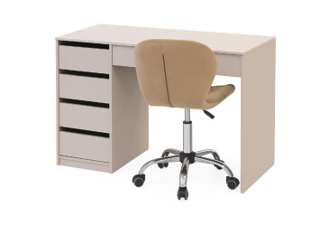 Стіл письмовий Kredens furniture Ерго / Ergo 110x55 см лівий з 5-ма шухлядами кашемір та з кріслом Бетані сірий оксамит