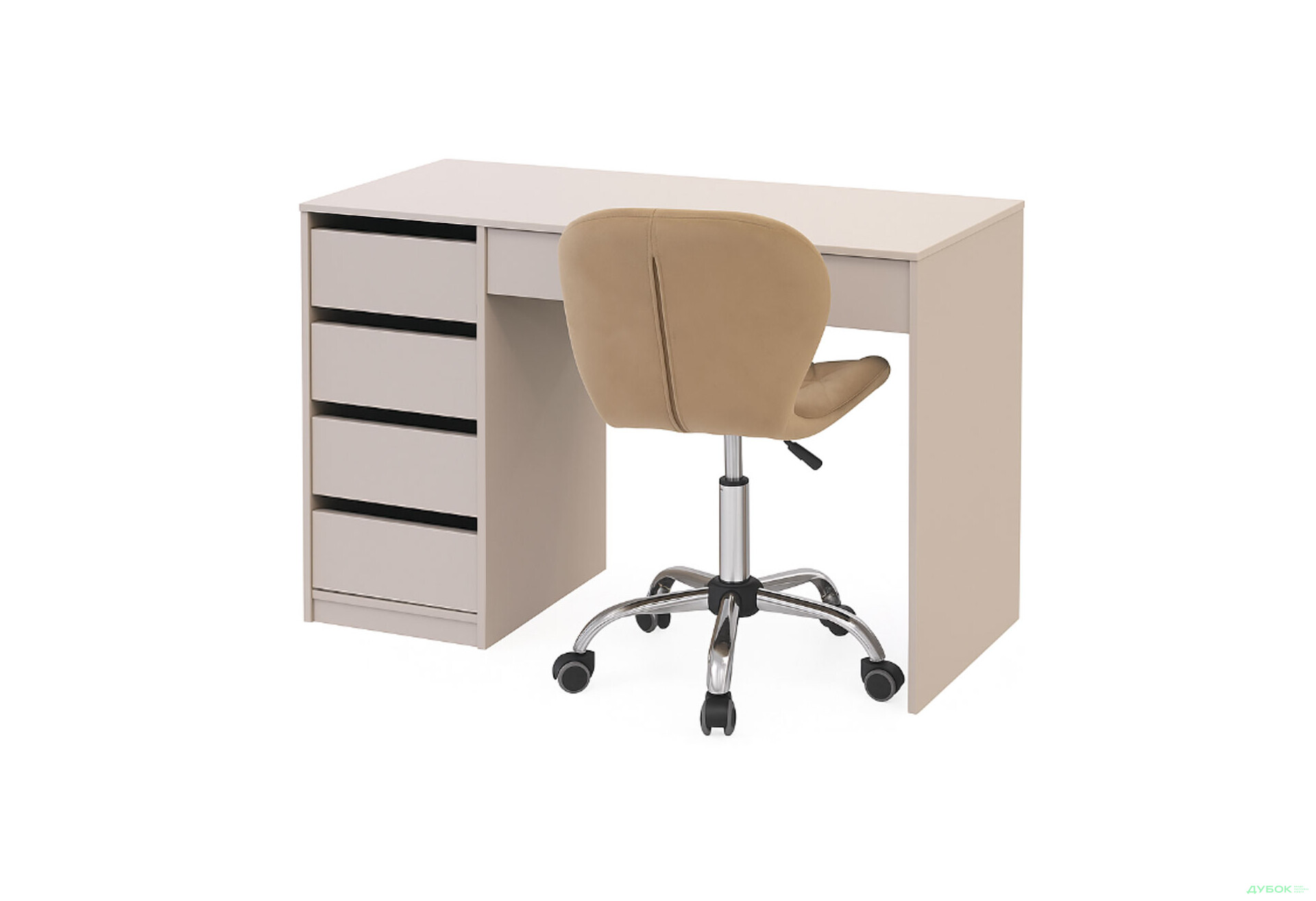 Зображення 1 - Стіл письмовий Kredens furniture Ерго / Ergo 110x55 см лівий з 5-ма шухлядами кашемір та з кріслом Бетані сірий оксамит