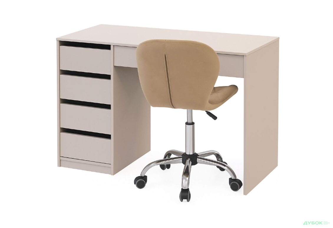 Стіл письмовий Kredens furniture Ерго / Ergo 110x55 см лівий з 5-ма шухлядами кашемір та з кріслом Бетані сірий оксамит