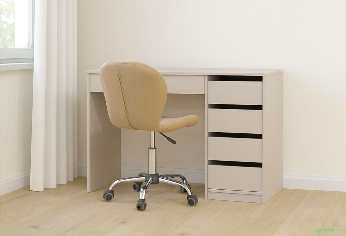 Зображення 2 - Стіл письмовий Kredens furniture Ерго / Ergo 110x55 см правий з 5-ма шухлядами кашемір та з кріслом Бетані сірий оксамит