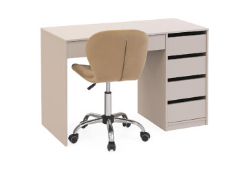 Стіл письмовий Kredens furniture Ерго / Ergo 110x55 см правий з 5-ма шухлядами кашемір та з кріслом Бетані сірий оксамит