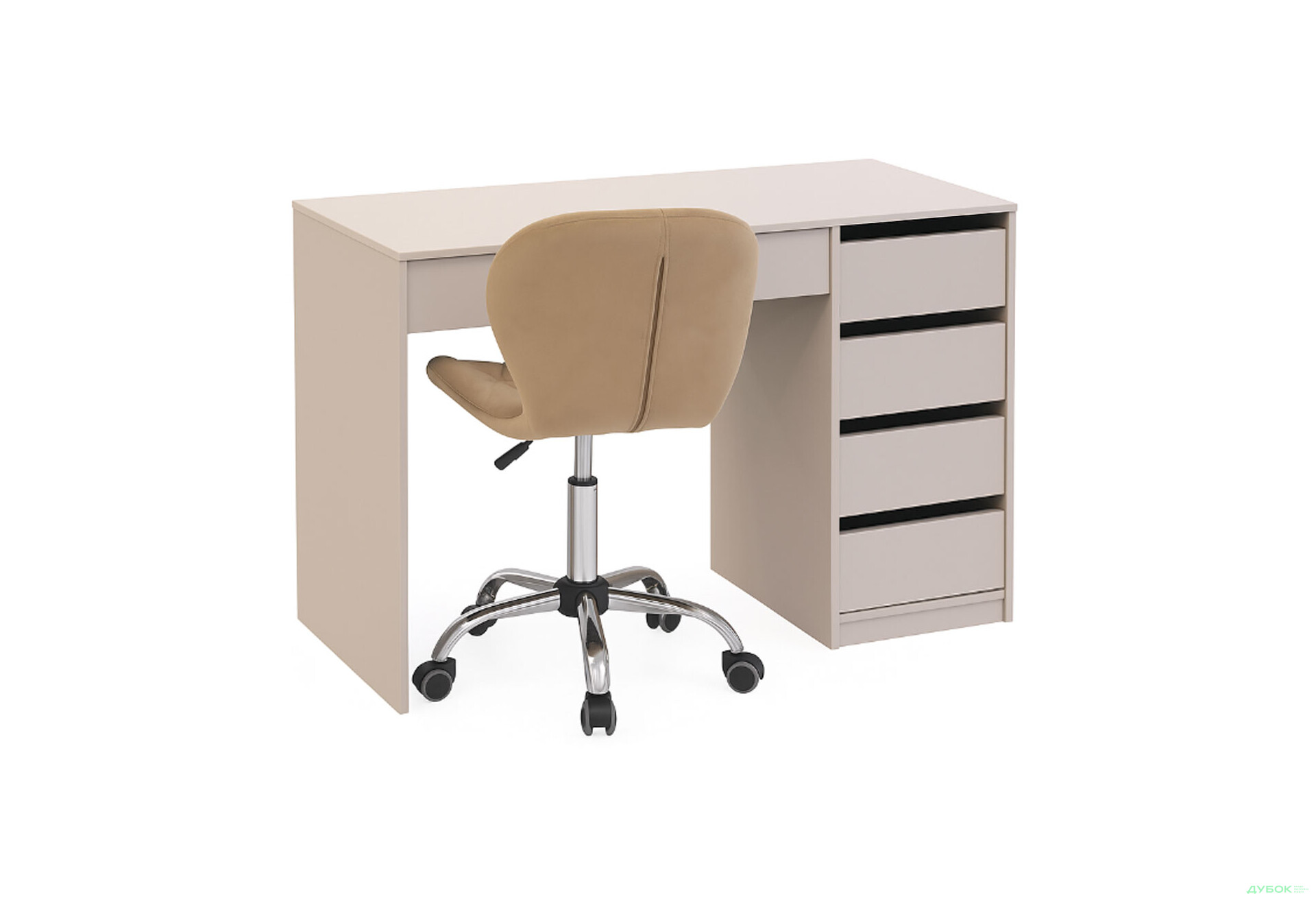 Зображення 1 - Стіл письмовий Kredens furniture Ерго / Ergo 110x55 см правий з 5-ма шухлядами кашемір та з кріслом Бетані сірий оксамит