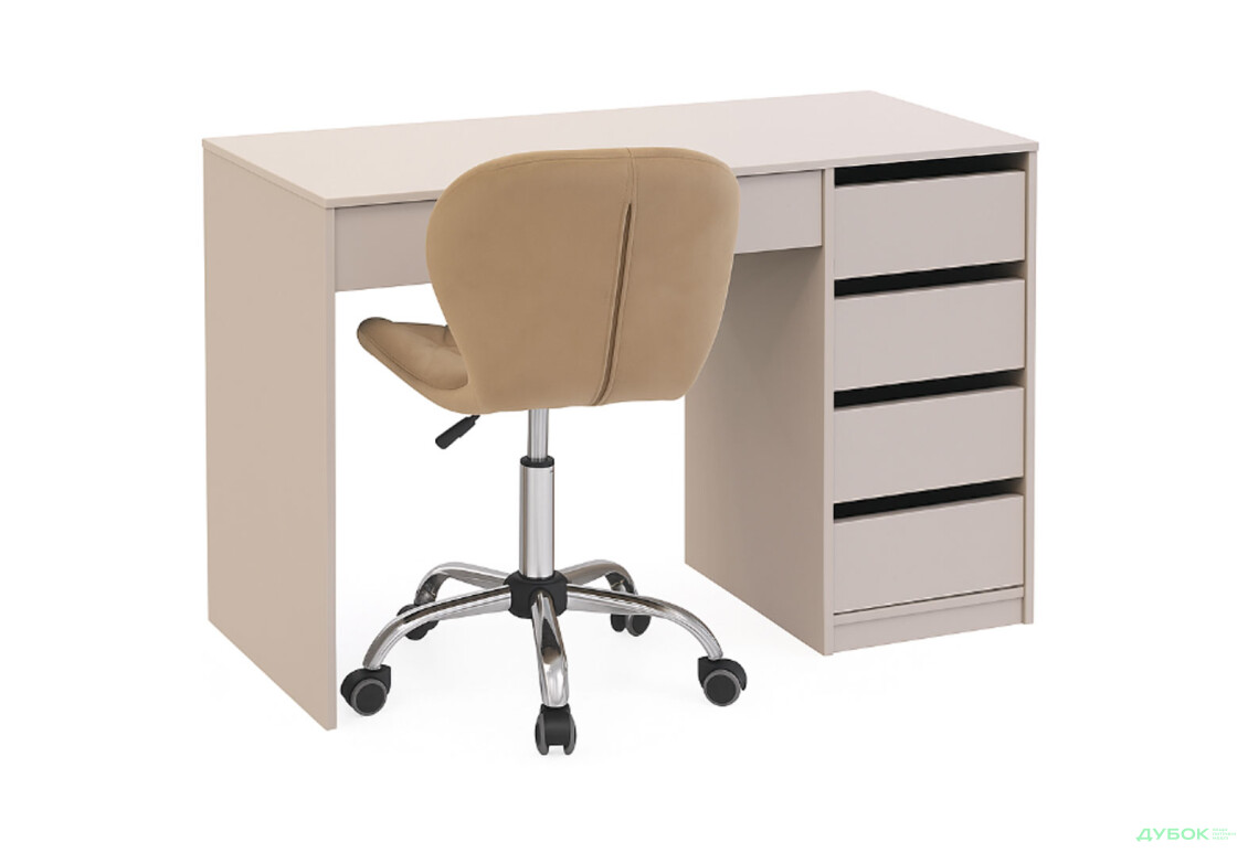 Стіл письмовий Kredens furniture Ерго / Ergo 110x55 см правий з 5-ма шухлядами кашемір та з кріслом Бетані сірий оксамит