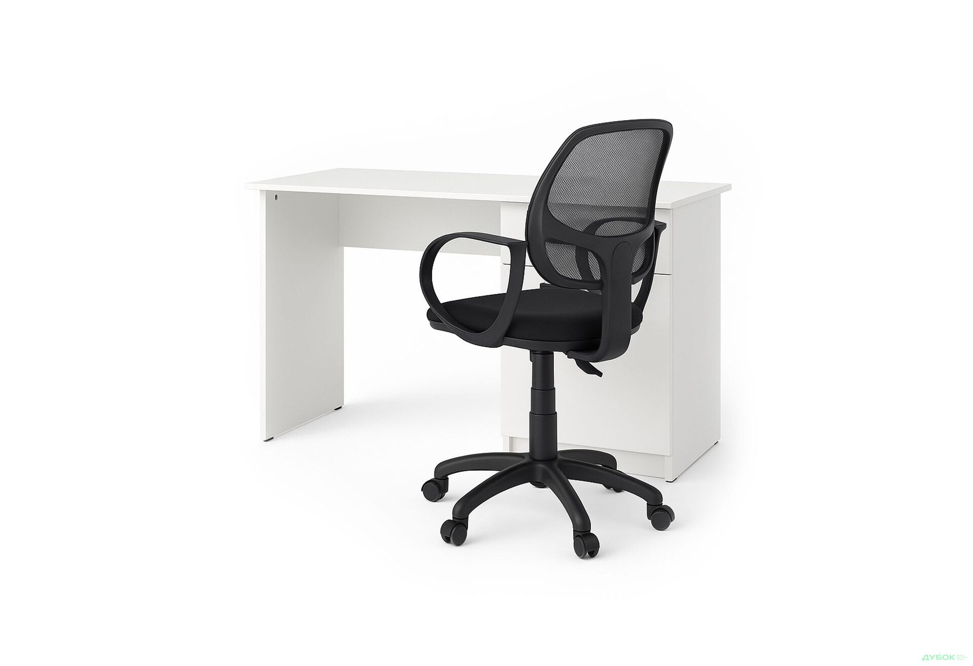 Зображення 3 - Стіл письмовий Kredens furniture СК-2 115x55 см з тумбою і шухлядою, білий сніг, з кріслом Біт чорним
