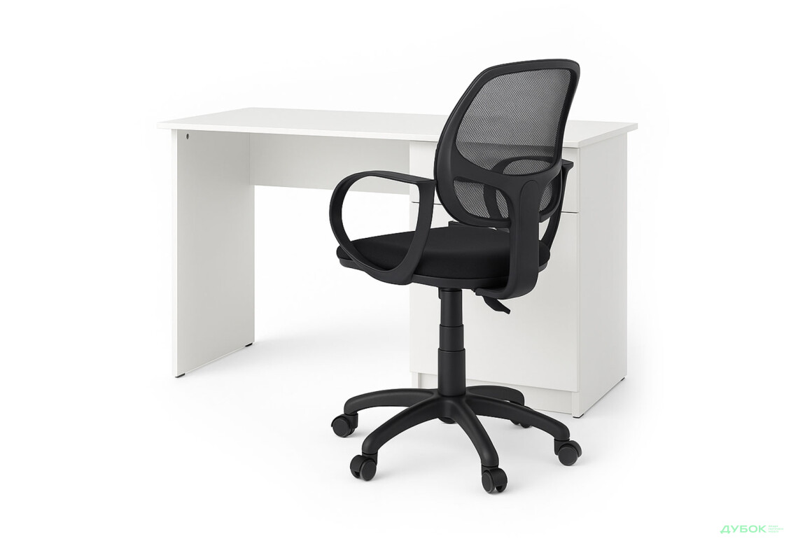 Зображення 3 - Стіл письмовий Kredens furniture СК-2 115x55 см з тумбою і шухлядою, білий сніг, з кріслом Біт чорним