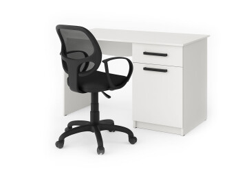 Стіл письмовий Kredens furniture СК-2 115x55 см з тумбою і шухлядою, білий сніг, з кріслом Біт чорним