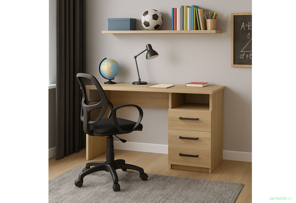 Зображення 2 - Стіл письмовий Kredens furniture СК-3 115x55 см з шухлядами дуб сонома, з кріслом Біт чорний