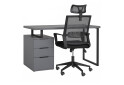 Стіл письмовий Moreli МХ0003 120x60 см з шухлядами, антрацит та з кріслом Matrix HR чорним - Зображення 1 Зображення 1 - Стіл письмовий Moreli МХ0003 120x60 см з шухлядами, антрацит та з кріслом Matrix HR чорним