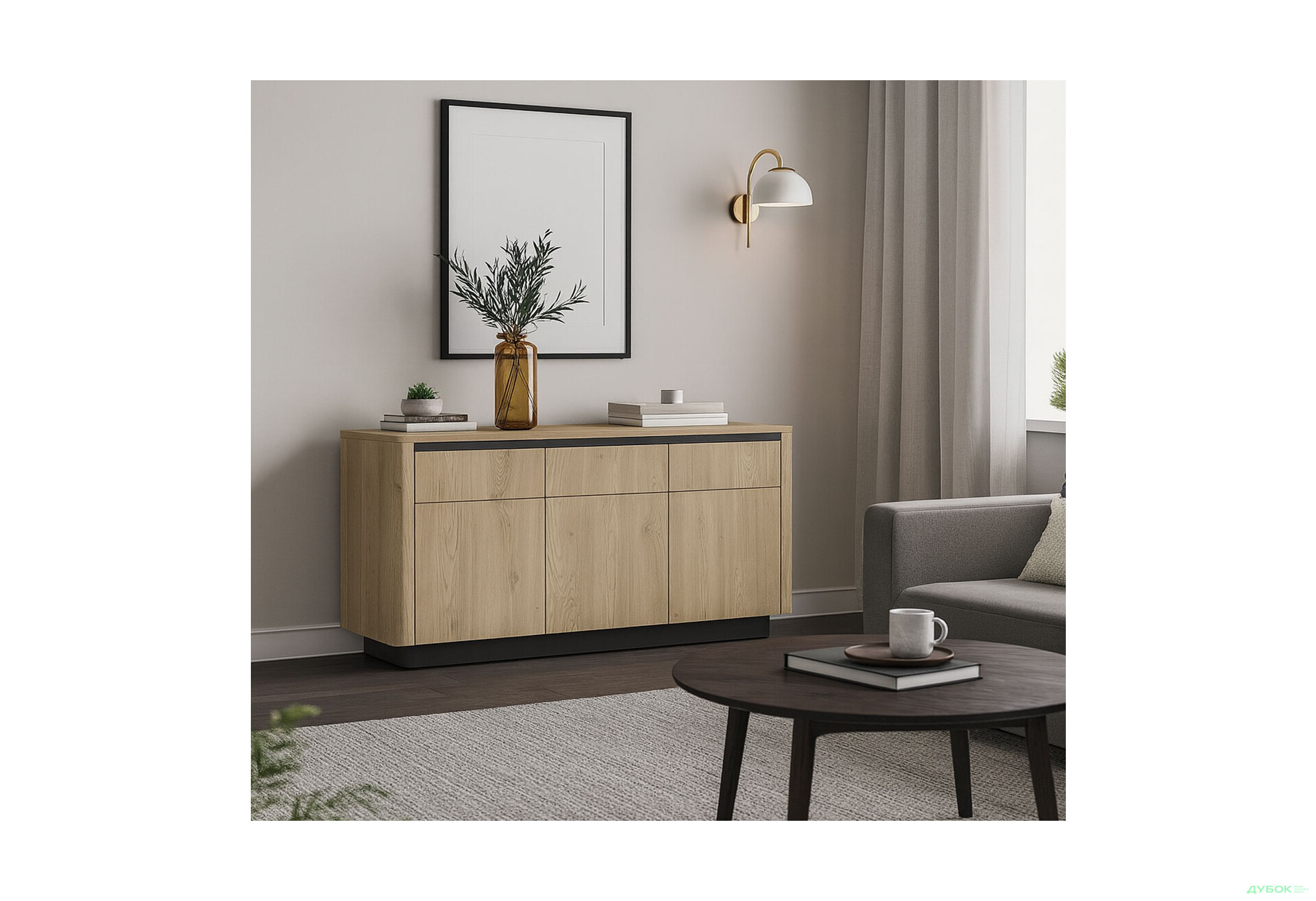 Изображение 3 - Комод Perfect Home Торро / Torro 3-дверный с ящиками 163,2 см, дуб кремона / черный