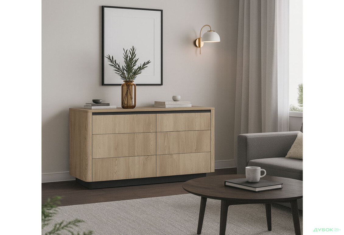 Зображення 3 - Комод Perfect Home Торро / Torro з 6 шухлядами 163,2 см, дуб кремона / чорний