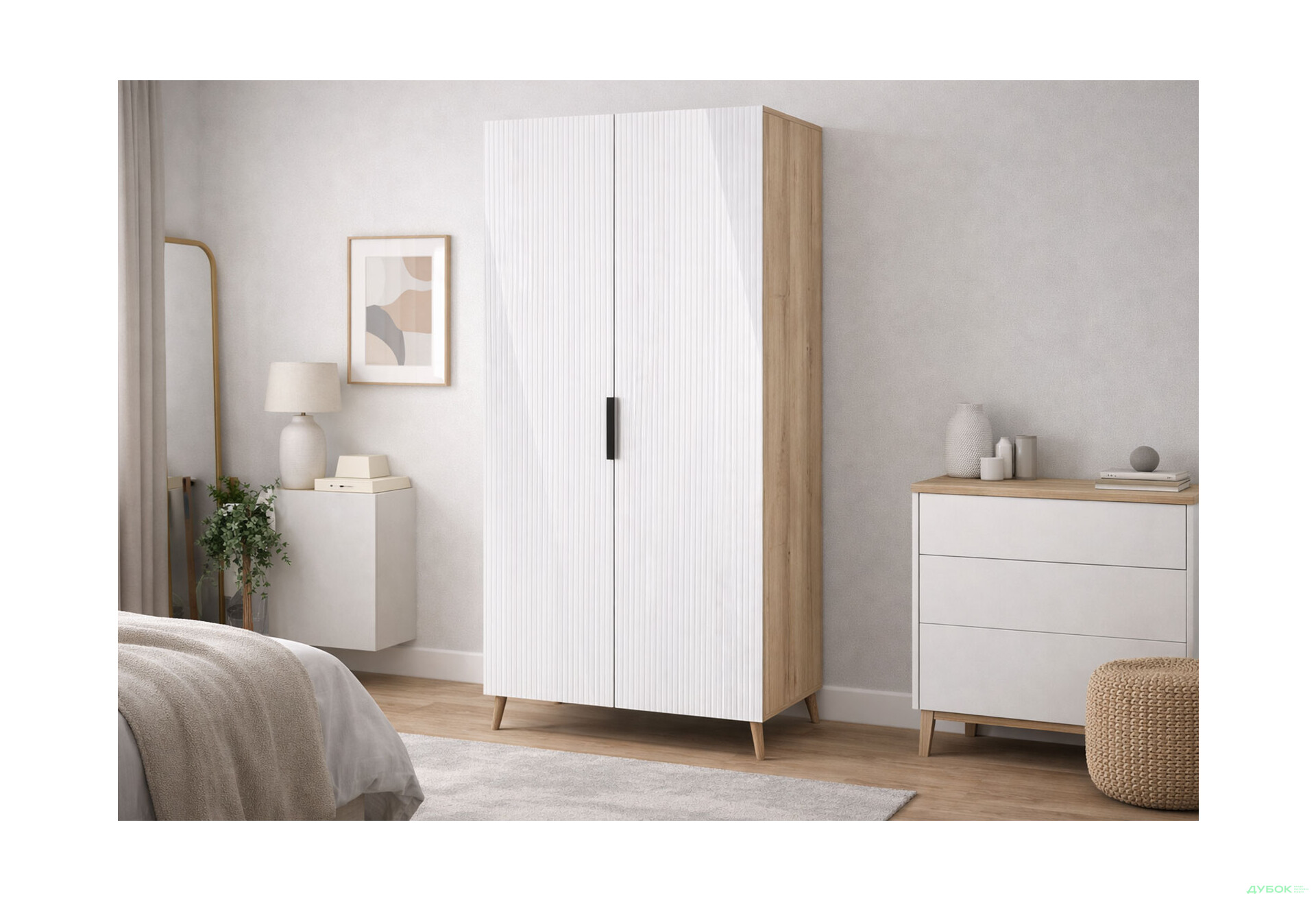 Изображение 2 - Шкаф Киевский стандарт Лайн 2-дверная 100 см дуб рая / белый глянец