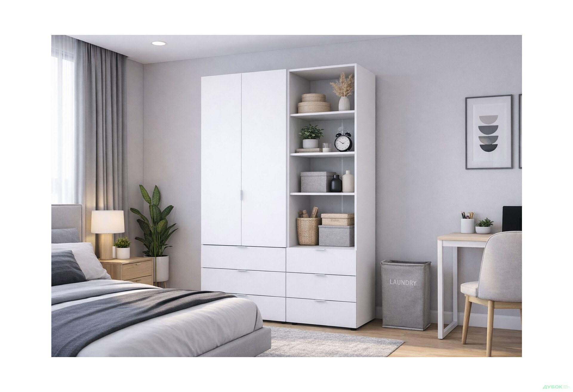 Изображение 2 - Шкаф Doros Гелар 2 ДСП 2-дверная с ящиками и пеналом с открытыми полками 137.5 см Белый