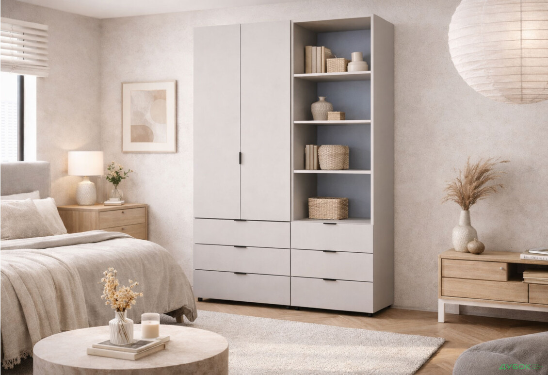 Изображение 2 - Шкаф Doros Гелар 2 ДСП 2-дверная с ящиками и пеналом с открытыми полками 137.5 см Кашемир