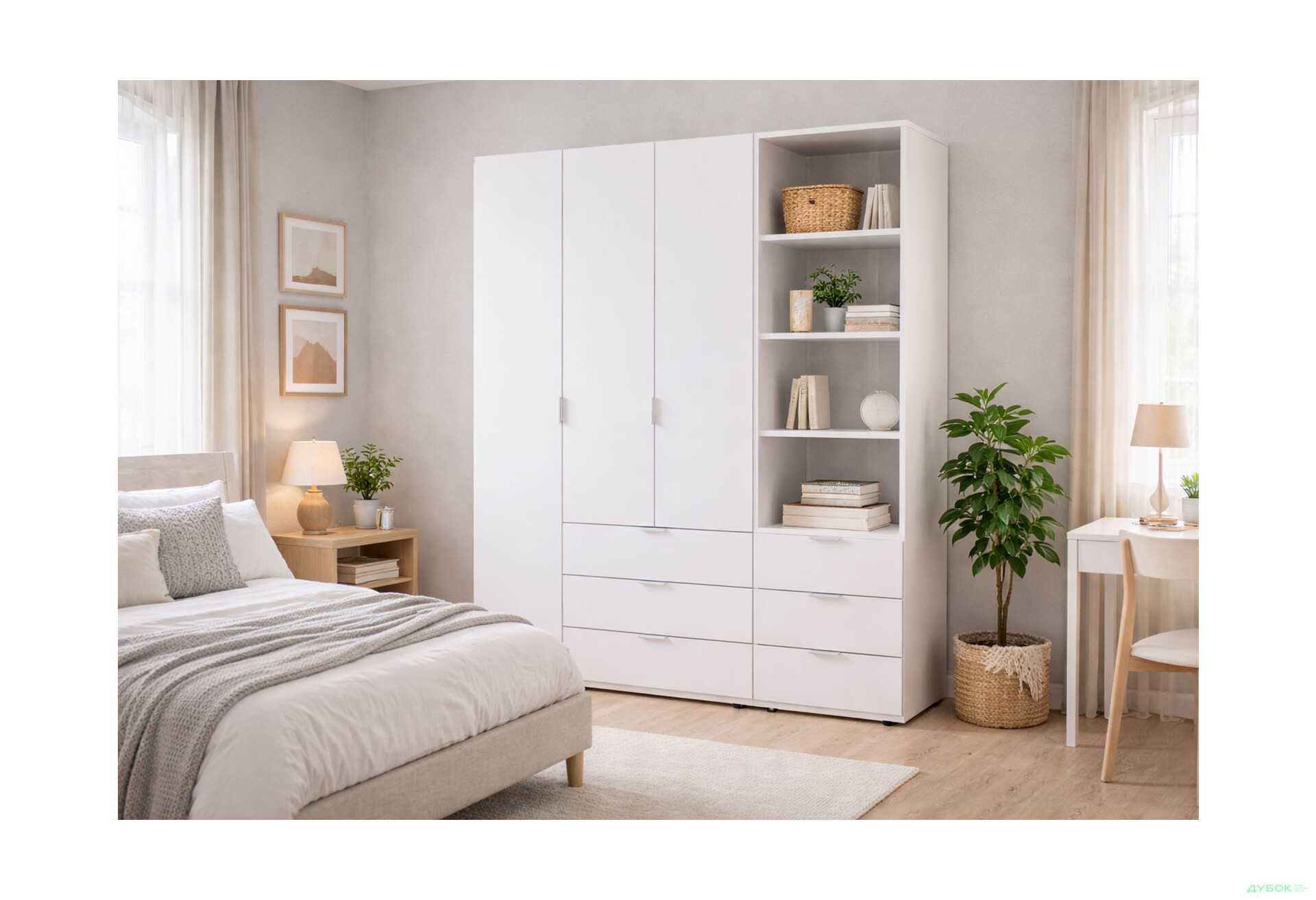 Изображение 2 - Шкаф Doros Гелар 3 ДСП 3-дверная с ящиками и пеналом с открытыми полками 176.2 см Белый