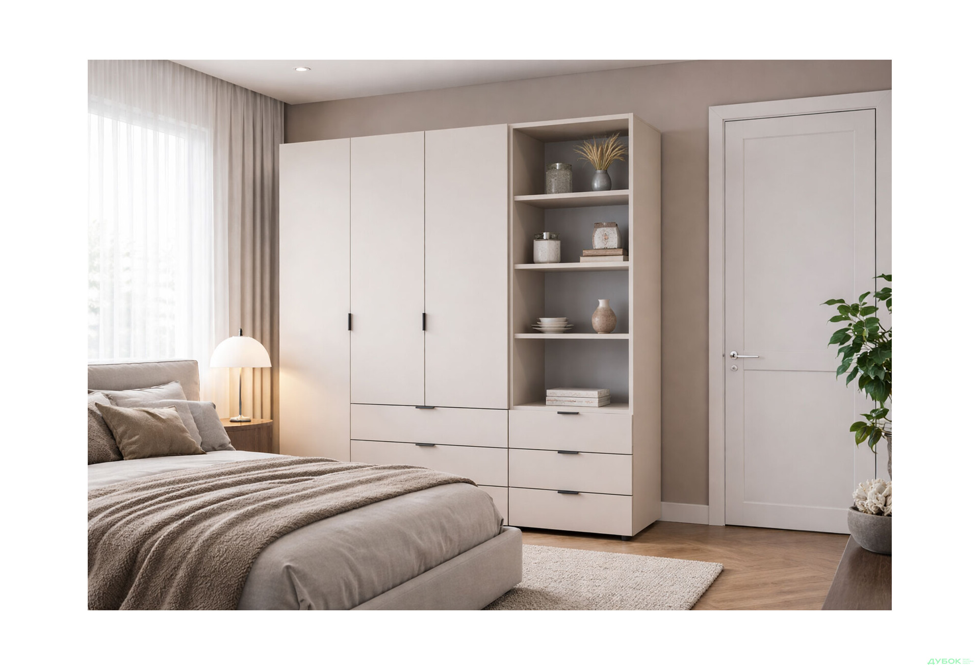 Изображение 2 - Шкаф Doros Гелар 3 ДСП 3-дверная с ящиками и пеналом с открытыми полками 176.2 см Кашемир