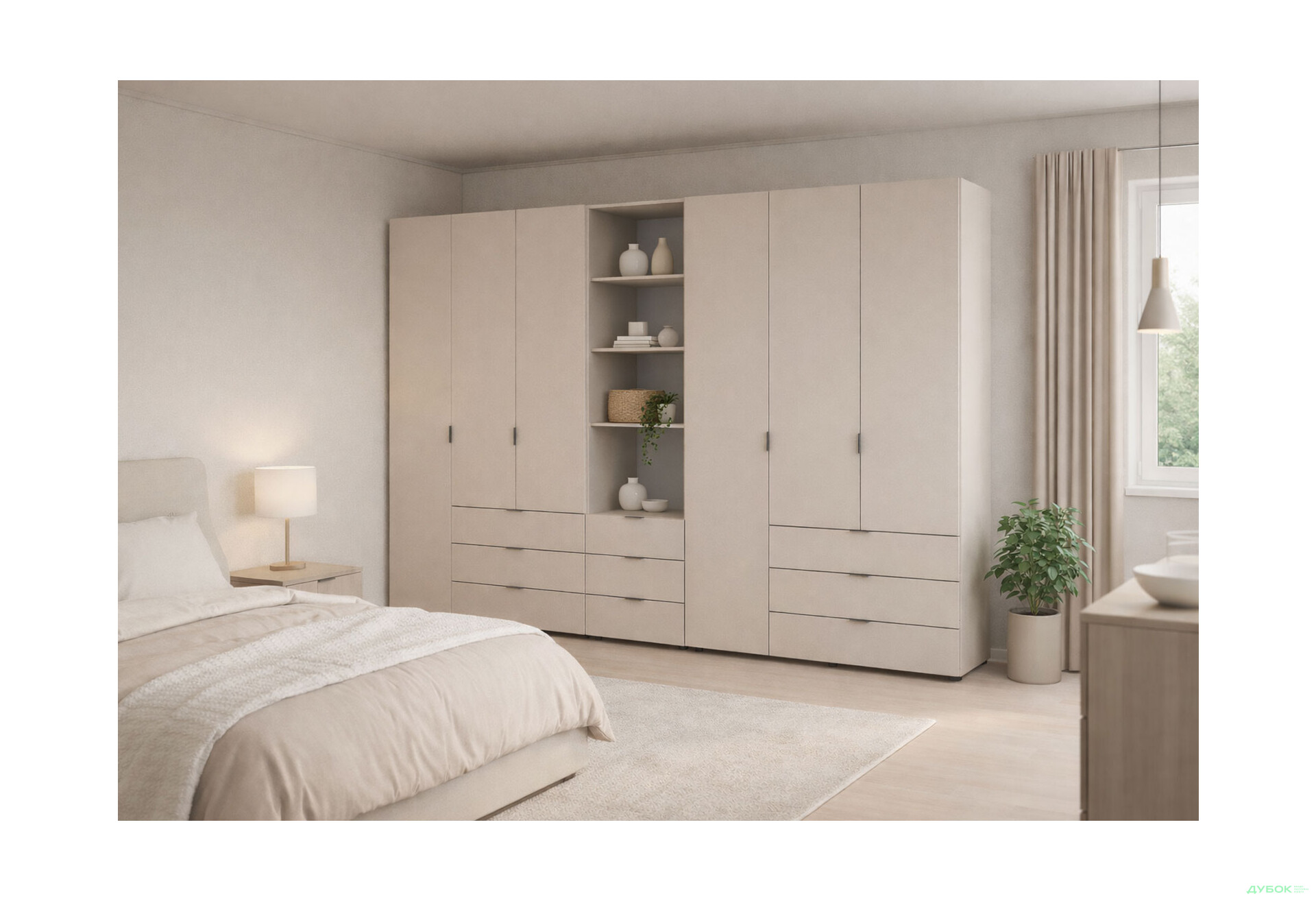 Изображение 2 - Шкаф Doros Гелар 3+3 ДСП 6-дверная с ящиками и пеналом с открытыми полками 292.4 см Кашемир