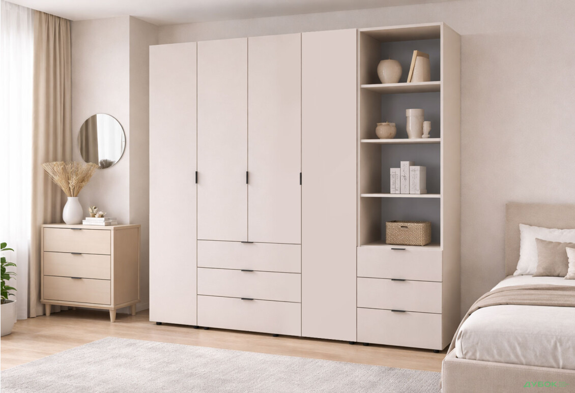 Изображение 2 - Шкаф Doros Гелар 4 ДСП 4-дверная с ящиками и пеналом с открытыми полками 215 см Кашемир