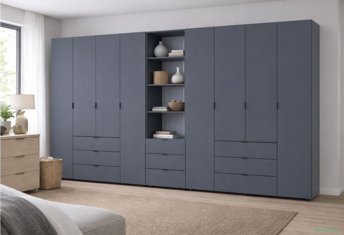 Изображение 2 - Шкаф Doros Гелар 4+4 ДСП 8-дверная с ящиками и пеналом с открытыми полками 370 см Графит