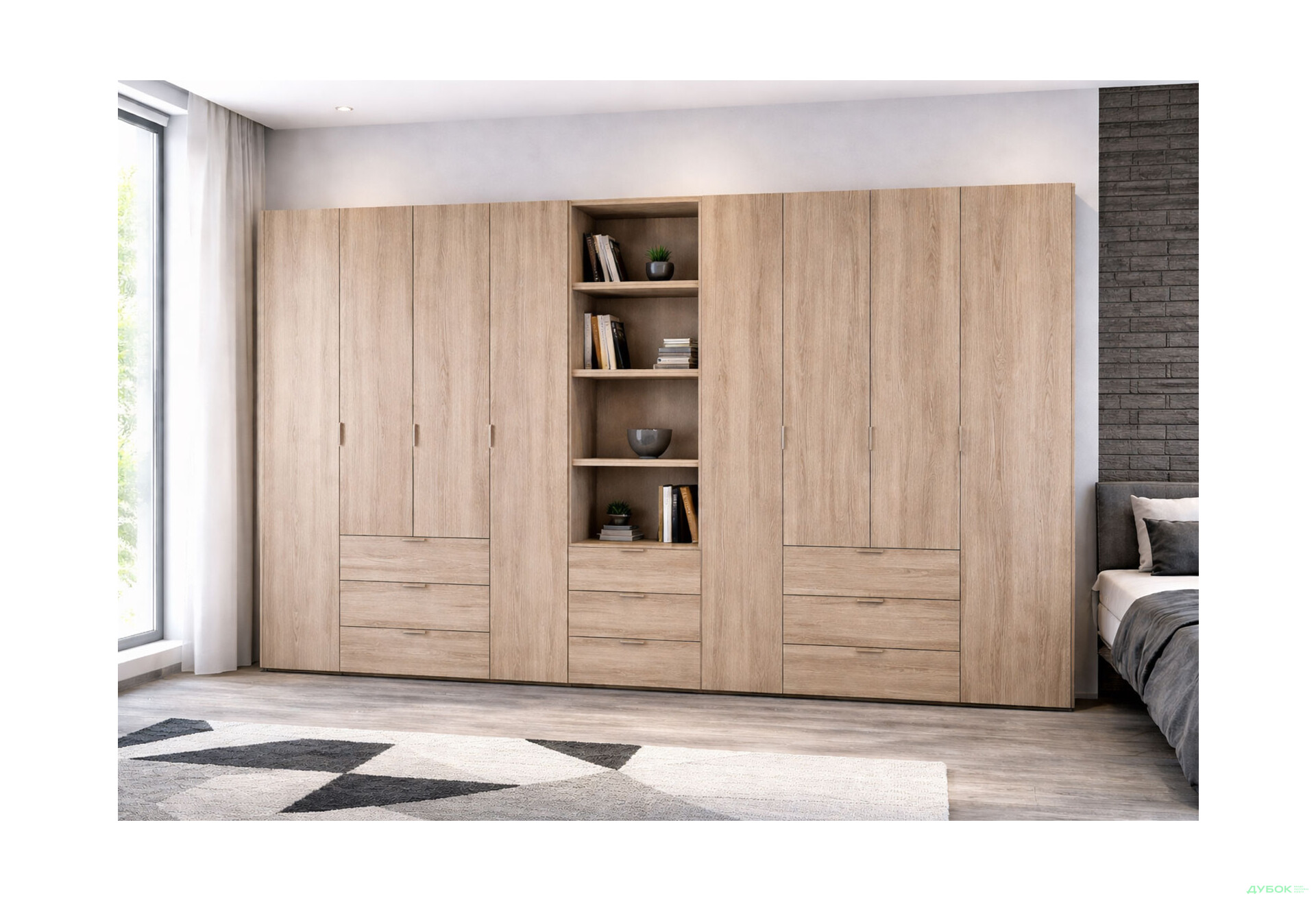 Изображение 2 - Шкаф Doros Гелар 4+4 ДСП 8-дверная с ящиками и пеналом с открытыми полками 370 см Дуб сонома