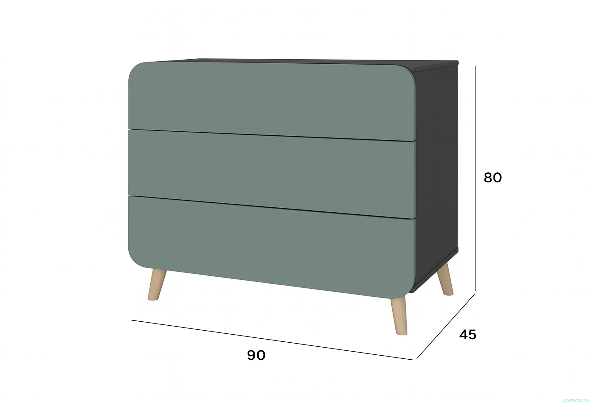 Комод Київський стандарт Руна з 3 шухлядами 90 см антрацит / лагуна софт - Зображення 3 Зображення 3 - Комод Київський стандарт Руна з 3 шухлядами 90 см антрацит / лагуна софт